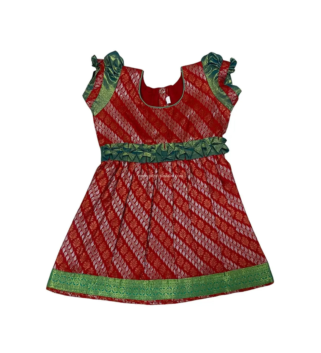 New Born Pure Silk Frock Red - Pattupavadai.com