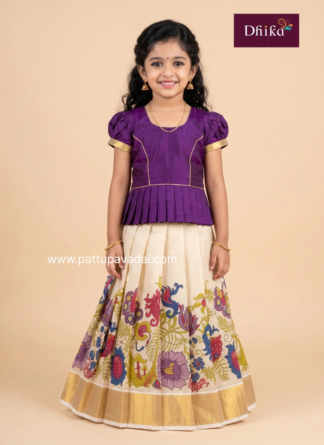 violet sandal onam pattu pavadai for girls