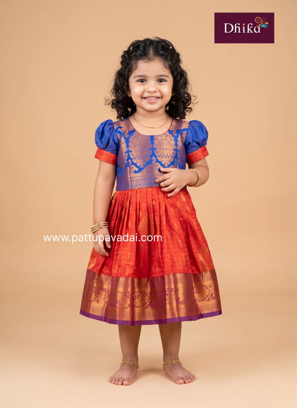 orange and blue silk frock for girls festive party wear dress