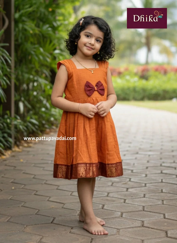 orange cotton frock for girls kids daily wear dress