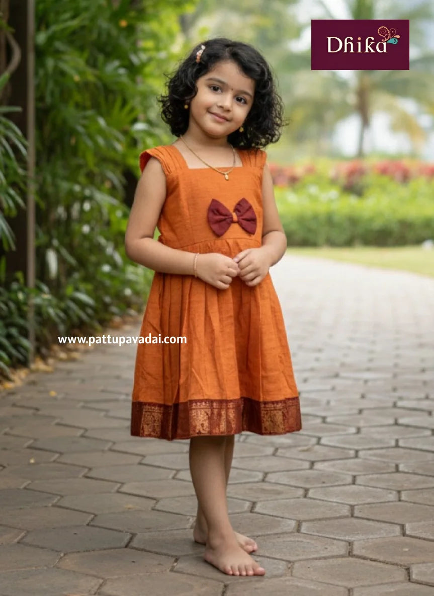 orange cotton frock for girls kids daily wear dress
