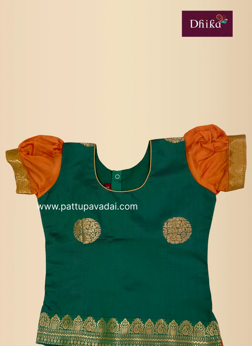 orange and green soft silk pavadai for girls soft silk traditional wear