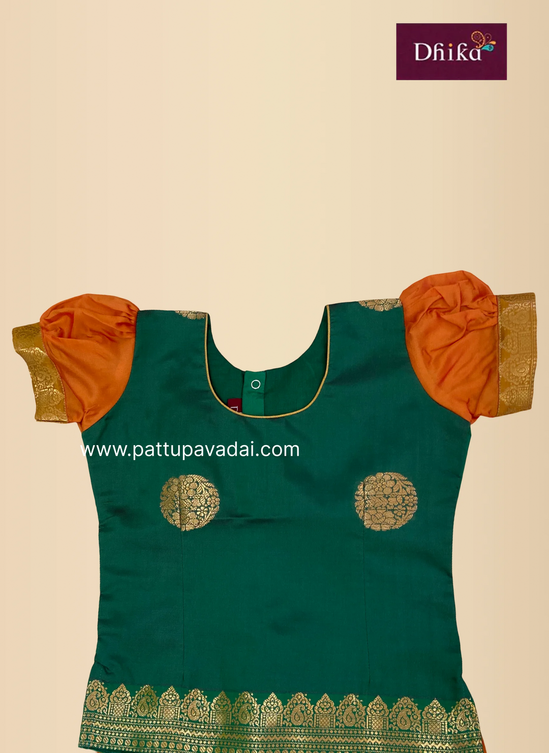 orange and green soft silk pavadai for girls soft silk traditional wear