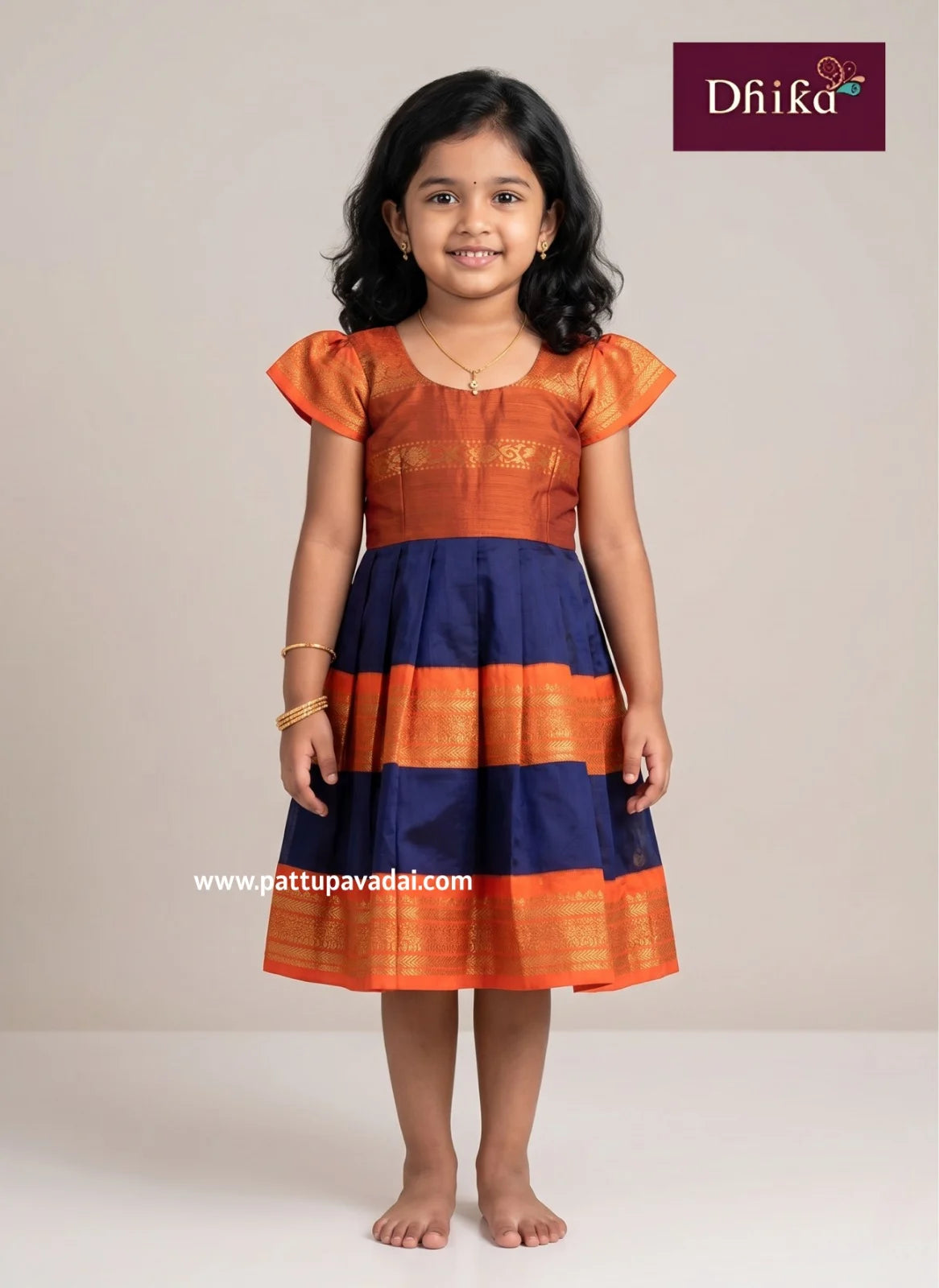 orange and navy cotton frock for girls kids dress