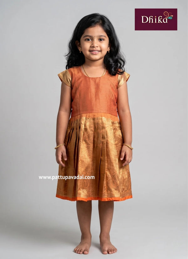 orange tissue cotton frock for girls festive dress