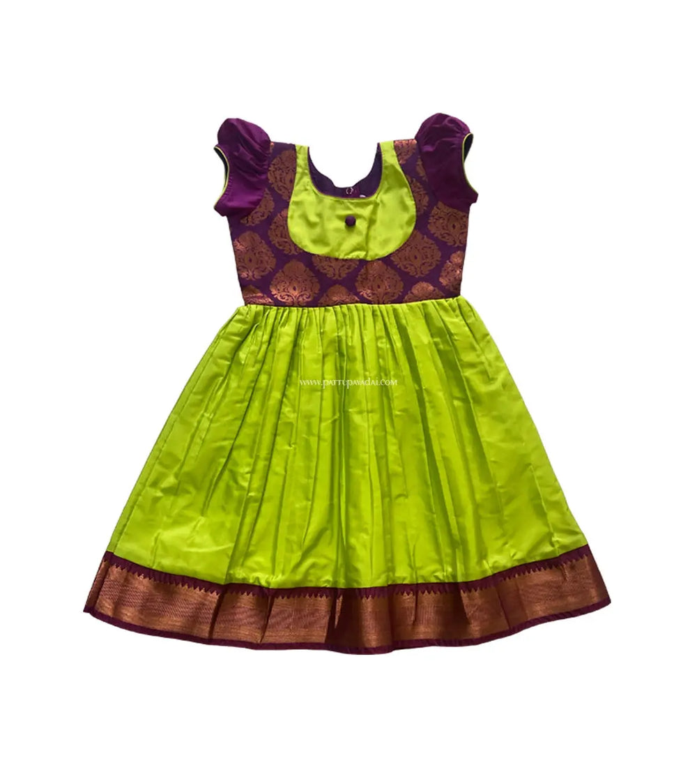 Parrot Green and Magenta Silk Long Gown - Pattupavadai.com