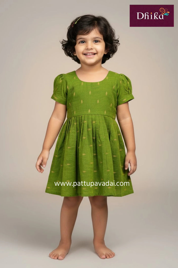 parrot green raw silk frock for girls traditional festive party wear dress