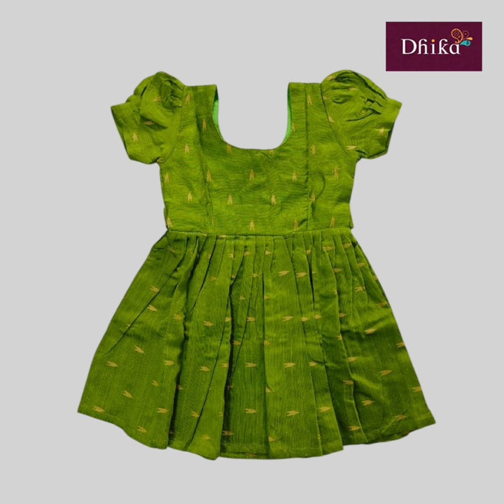 parrot green raw silk frock for girls traditional festive party wear dress