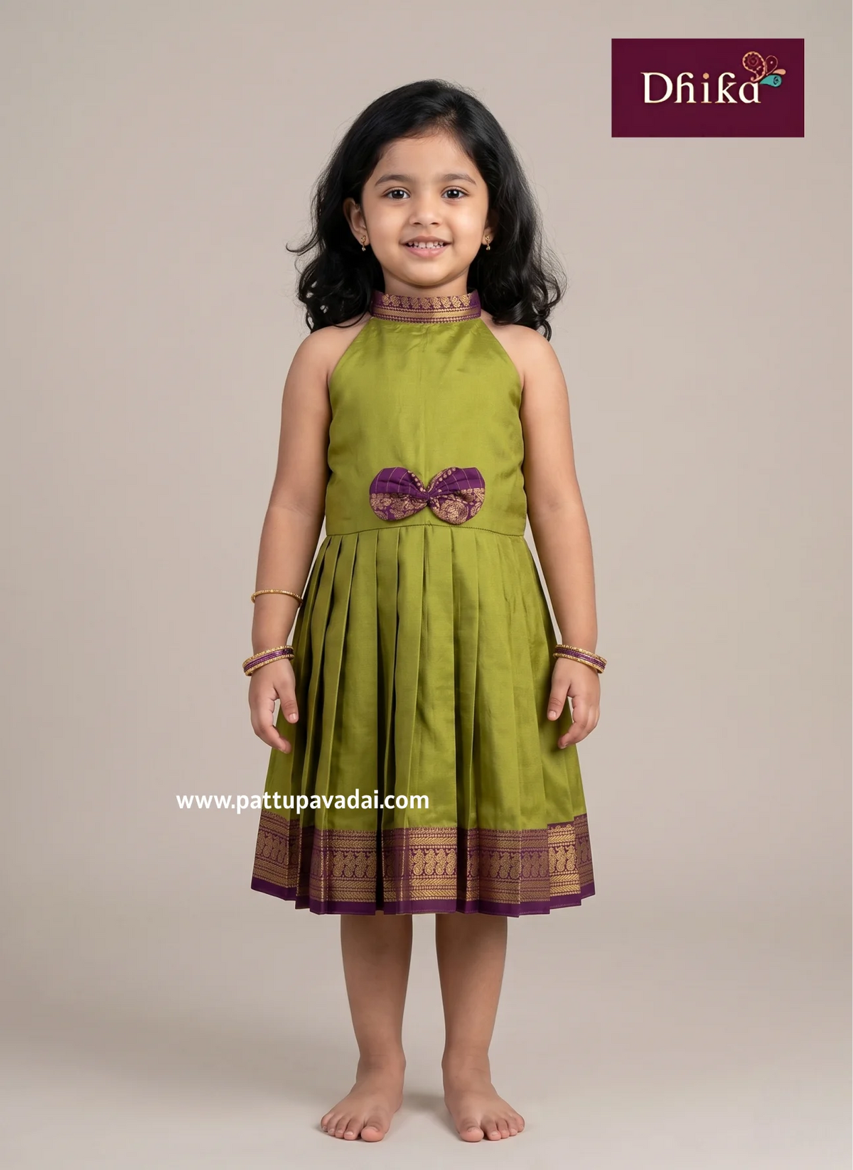 parrot green silk cotton frock for girls traditional kids dress