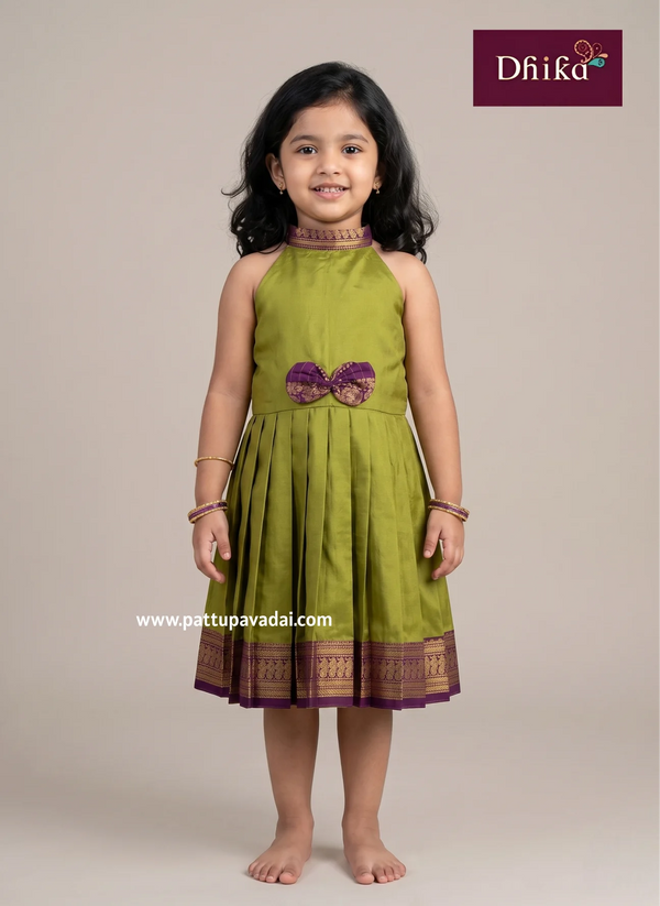 parrot green silk cotton frock for girls traditional kids dress