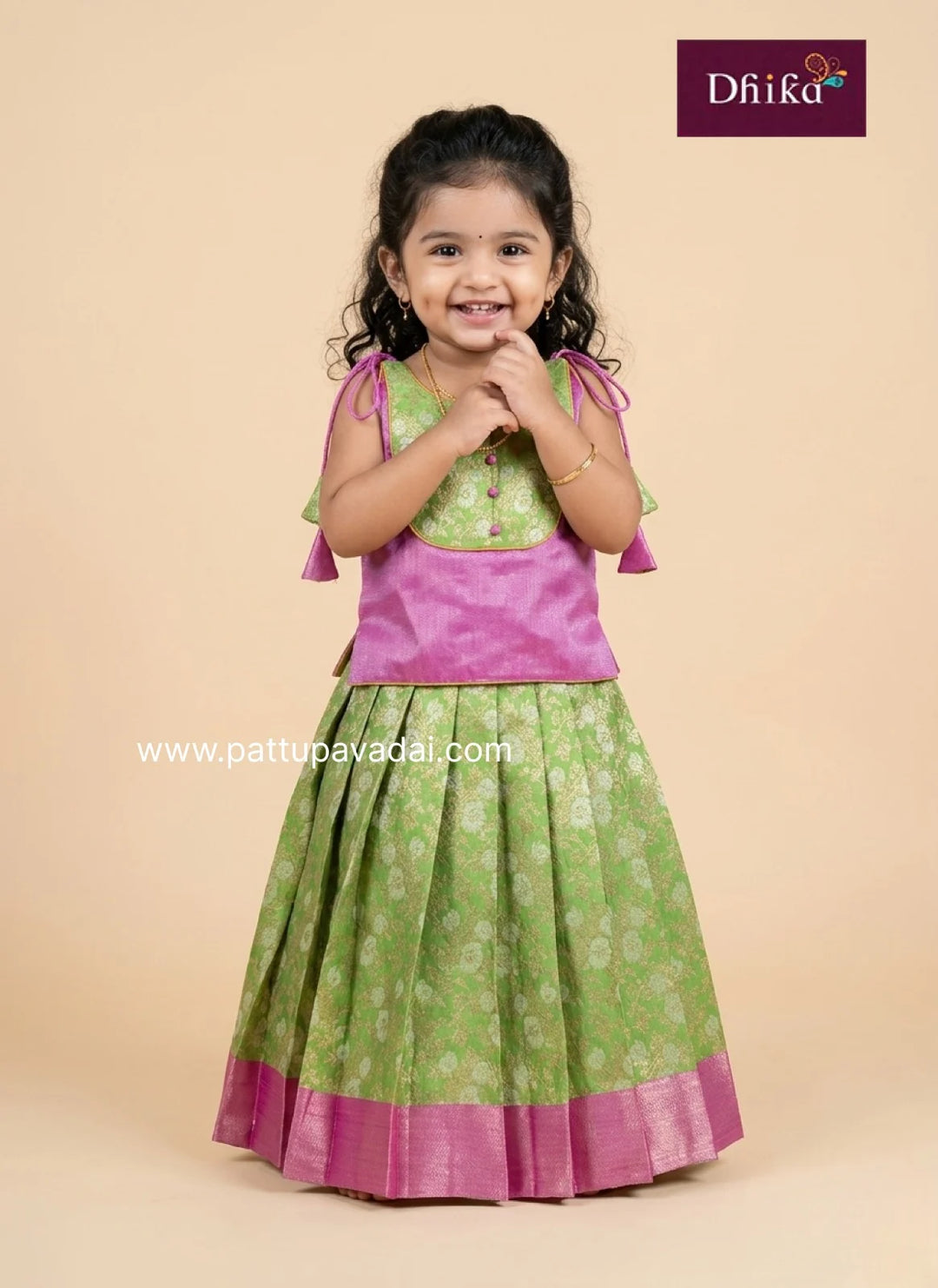 pastel green pink banarasi langa for girls traditional kids festive wear