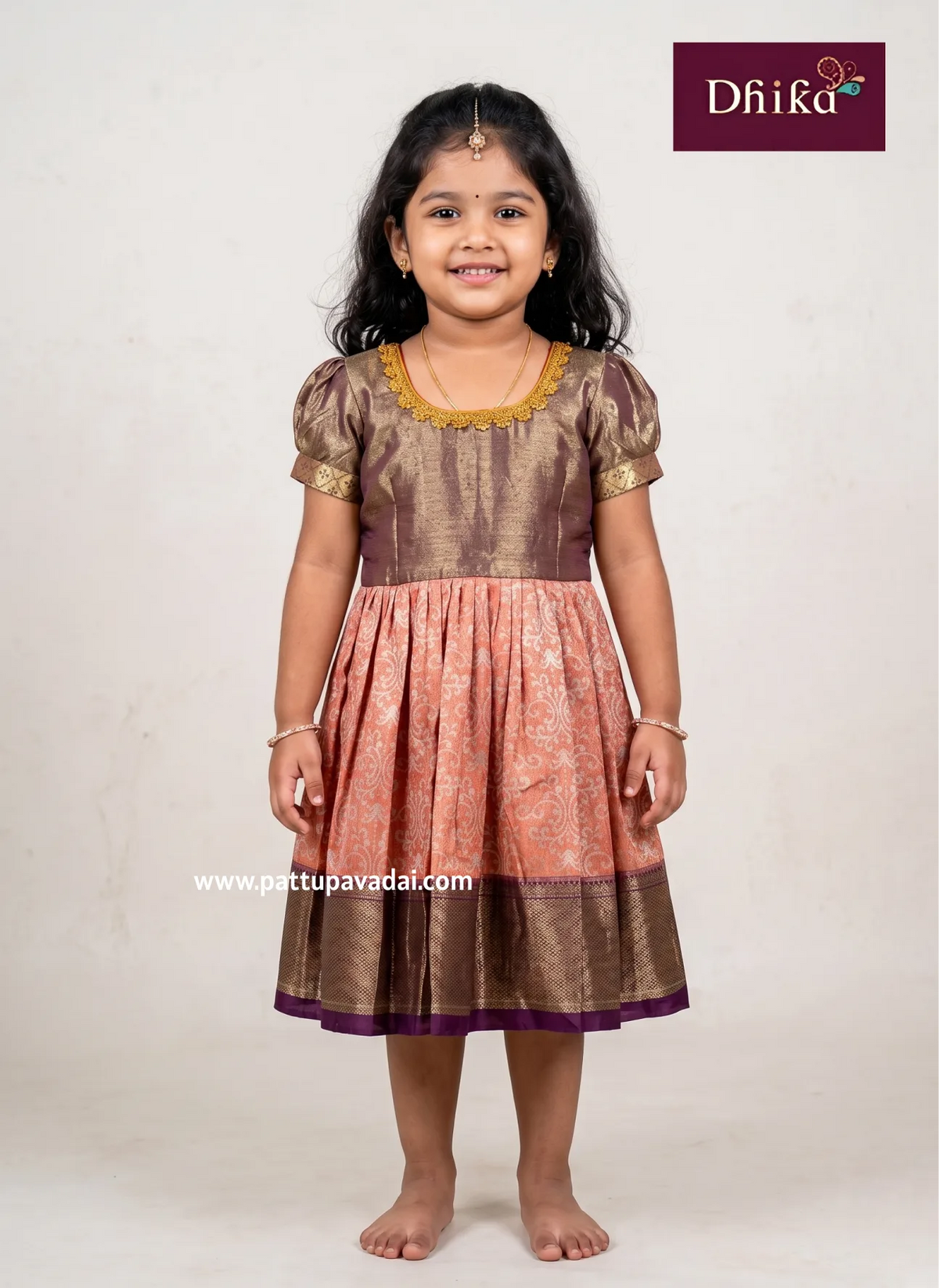 peach magenta pure silk frock for girls party wear