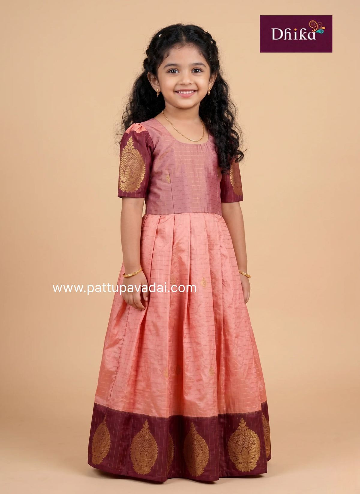 Peach and Maroon Long Gown for Girls Elegant Party Wear Dress
