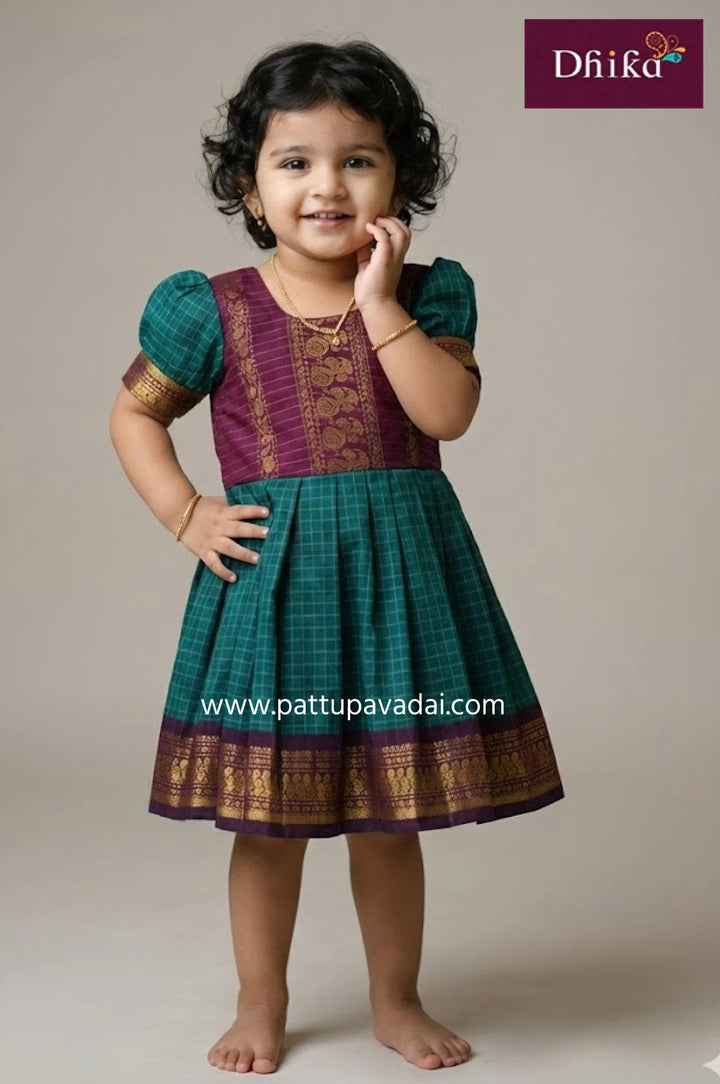peacock blue and maroon pure cotton frock for kids soft comfortable everyday wear