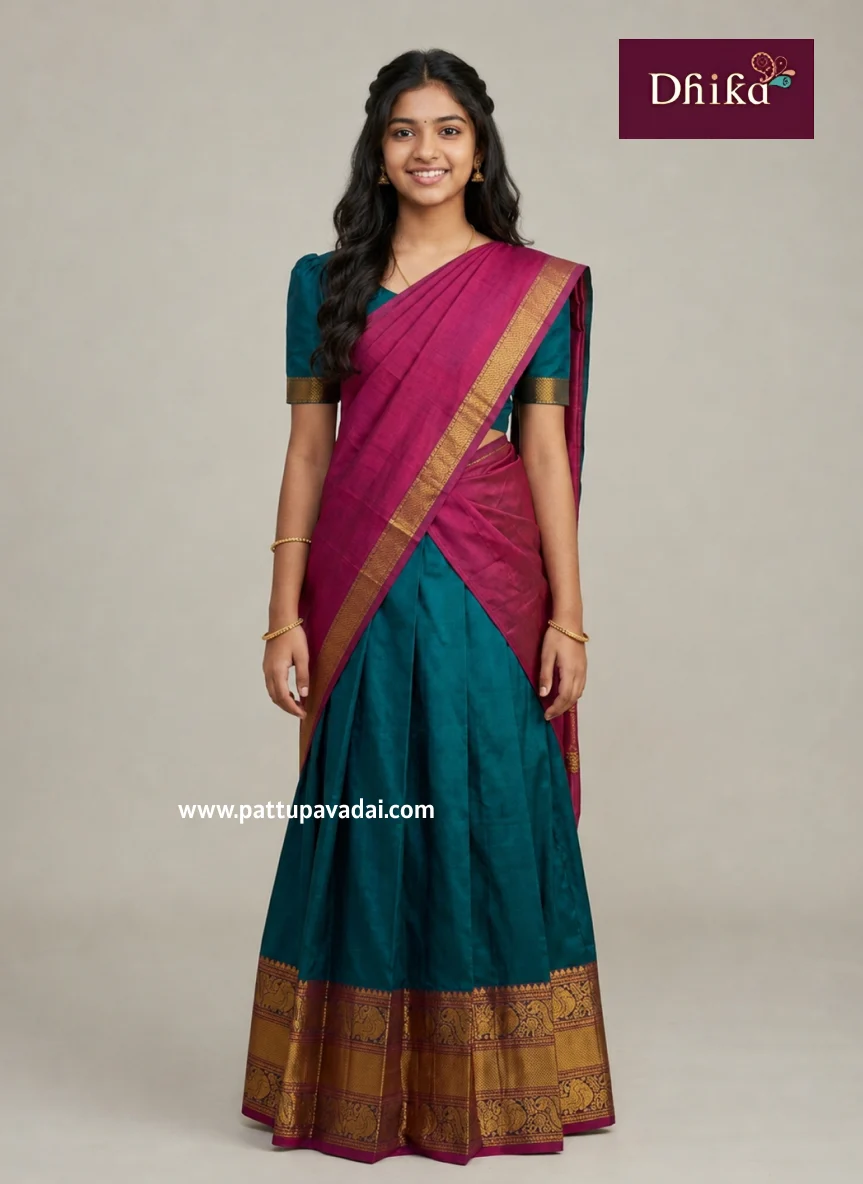 peacock blue narayanpet half saree traditional wear