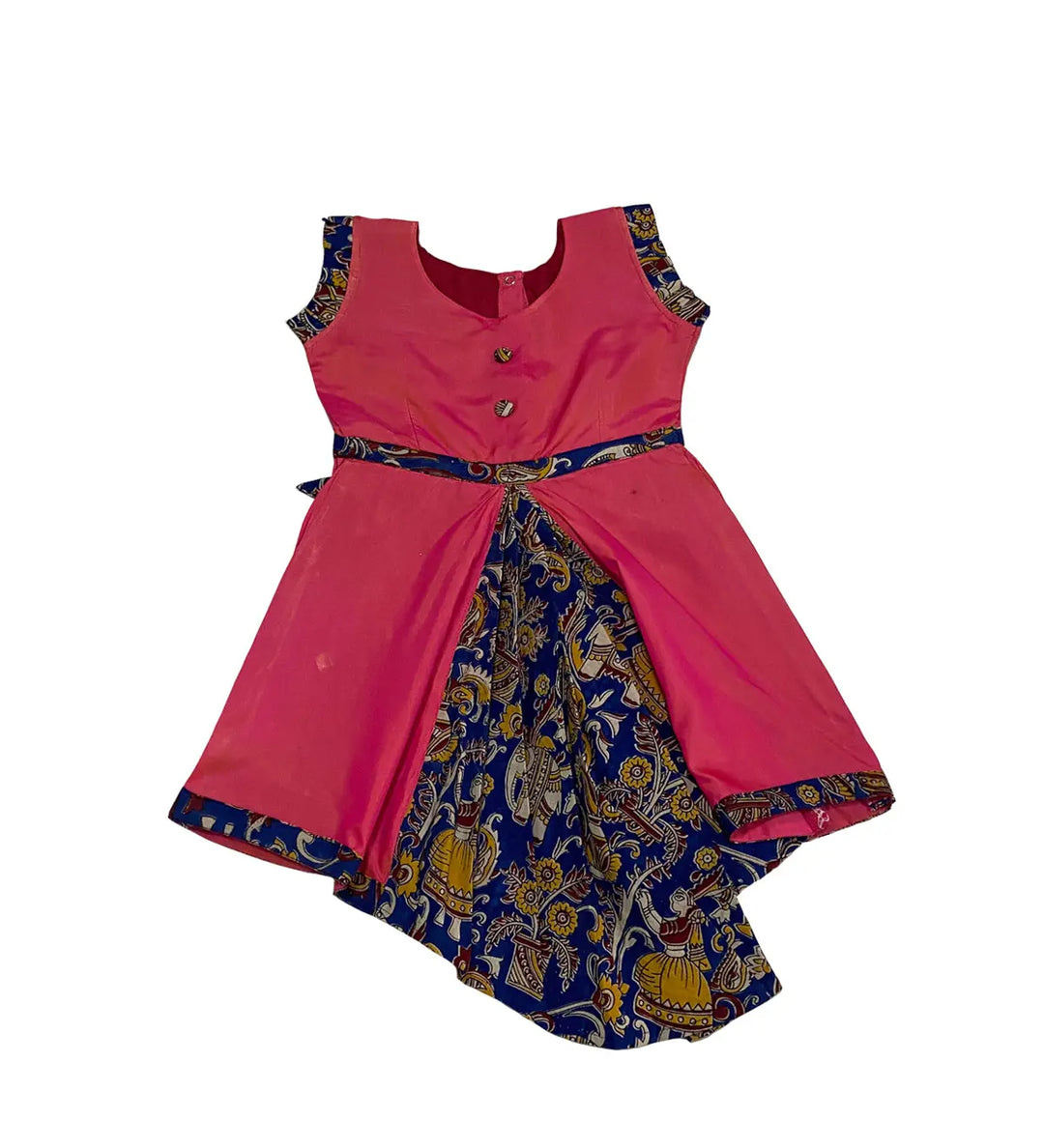 Pink and Blue Cotton Frock - Pattupavadai.com