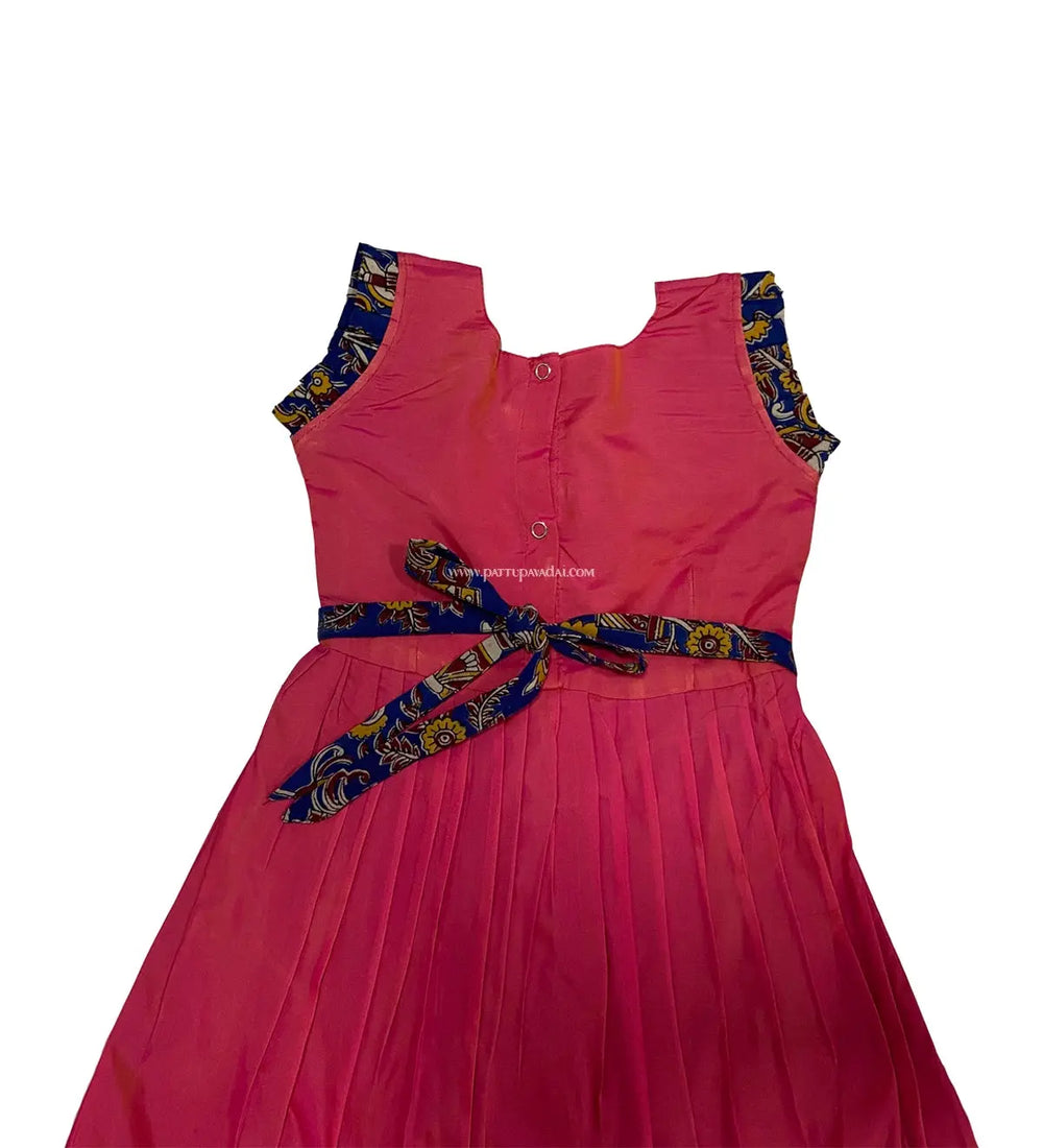 Pink and Blue Cotton Frock - Pattupavadai.com