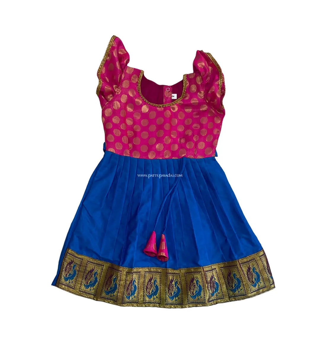 Pink and Blue Silk Frock - Pattupavadai.com