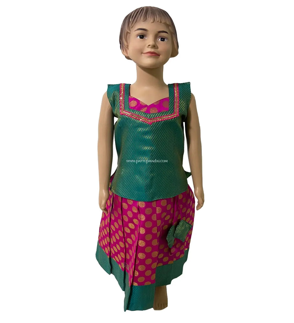 Pink and Rama Green Designer Langa - Pattupavadai.com