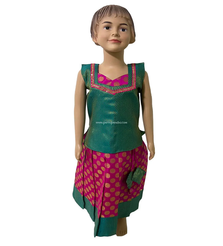 Pink and Rama Green Designer Langa - Pattupavadai.com