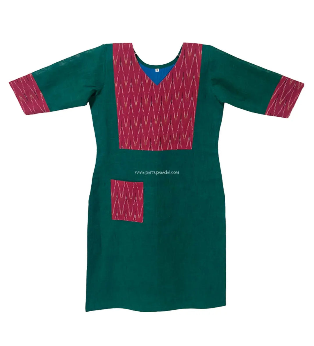 Pink and Ramagreen Ikkat Kurti - Pattupavadai.com