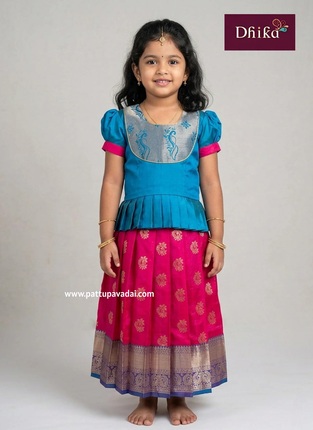 Pink and blue Mangalagiri soft silk pavadai sattai for kids traditional pattu pavadai set