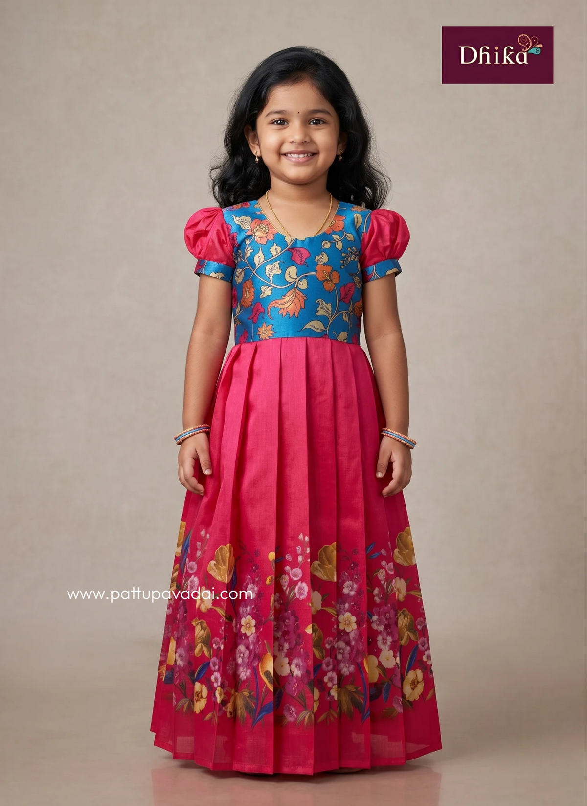 pink and blue tissue silk long gown for girls festive wear