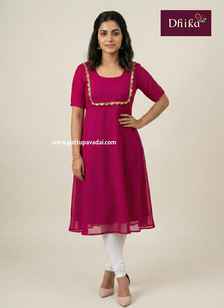 pink georgette kurti for women with lining