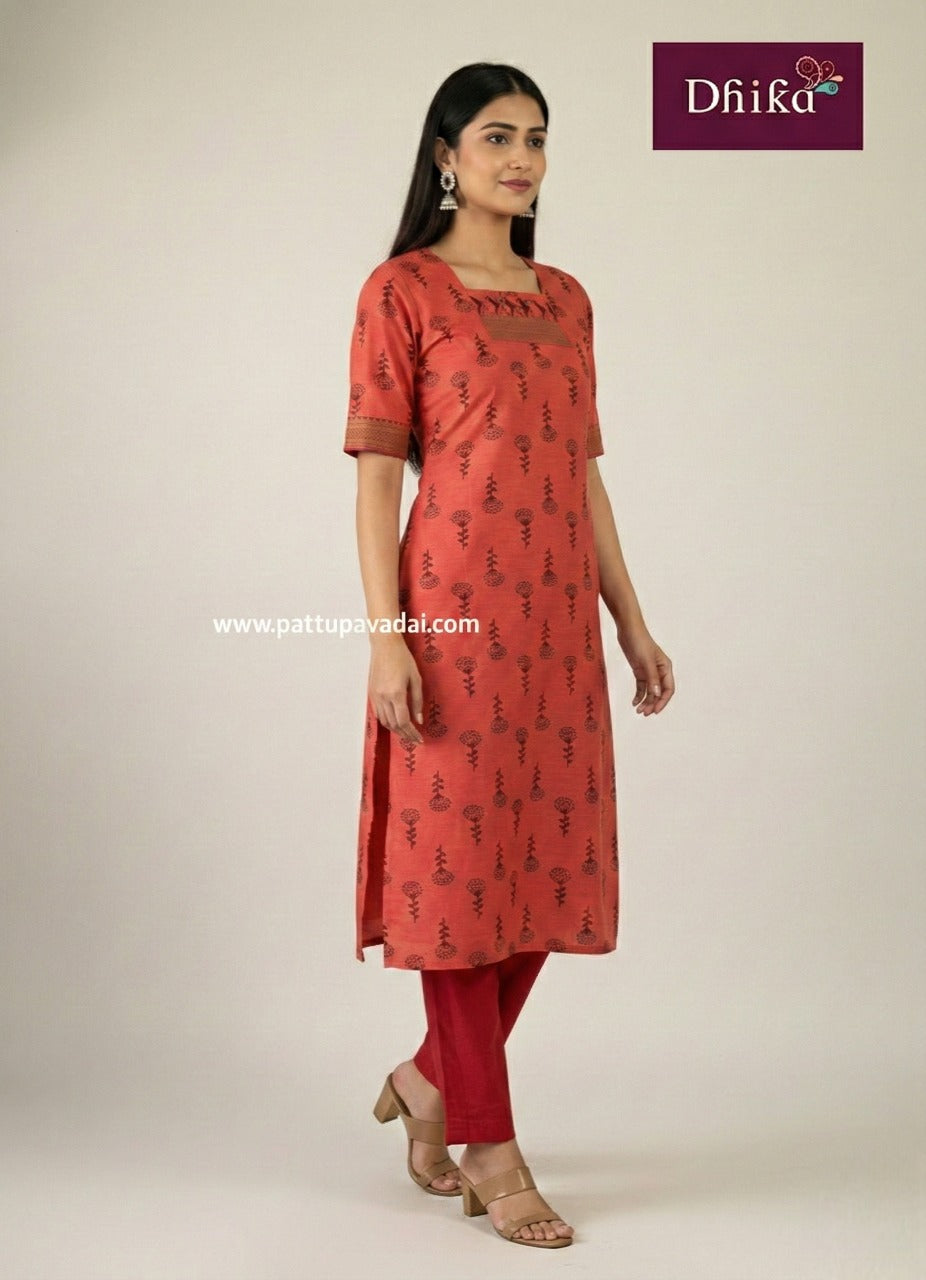 pink printed cotton kurti for women with lining daily wear