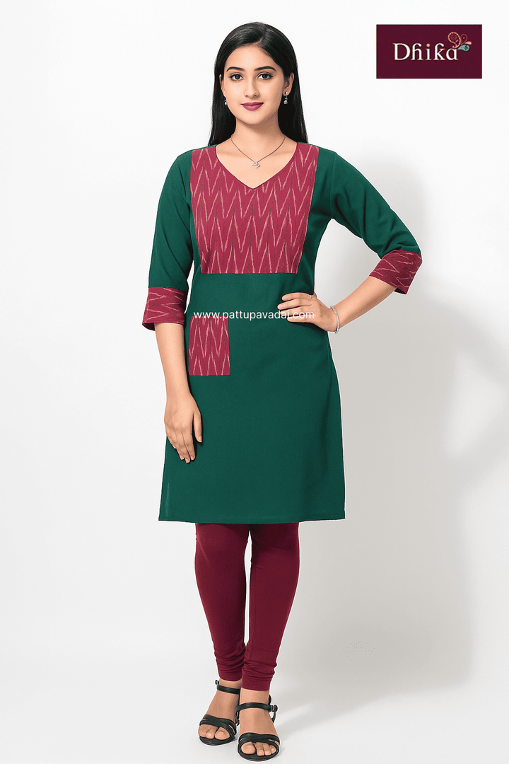 pink and ramagreen ikkat cotton kurti soft comfortable traditional wear