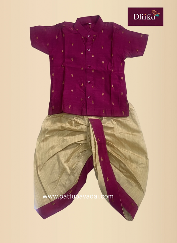 pink silk kurta dhoti set for boys traditional wear