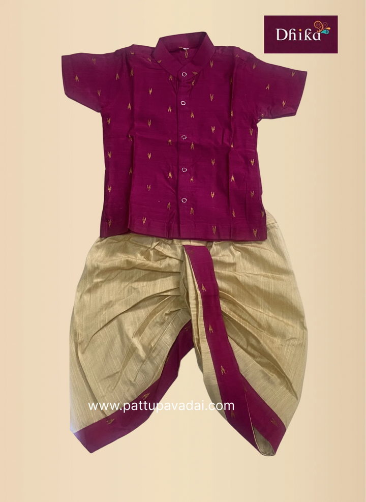 pink silk kurta dhoti set for boys traditional wear