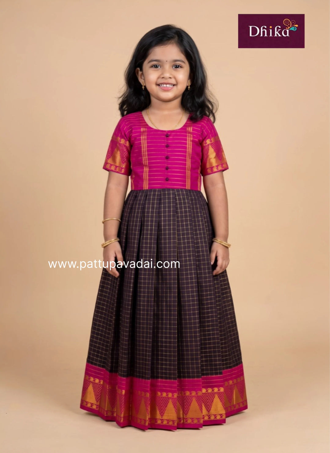 pure cotton checked long gown for girls casual everyday dress