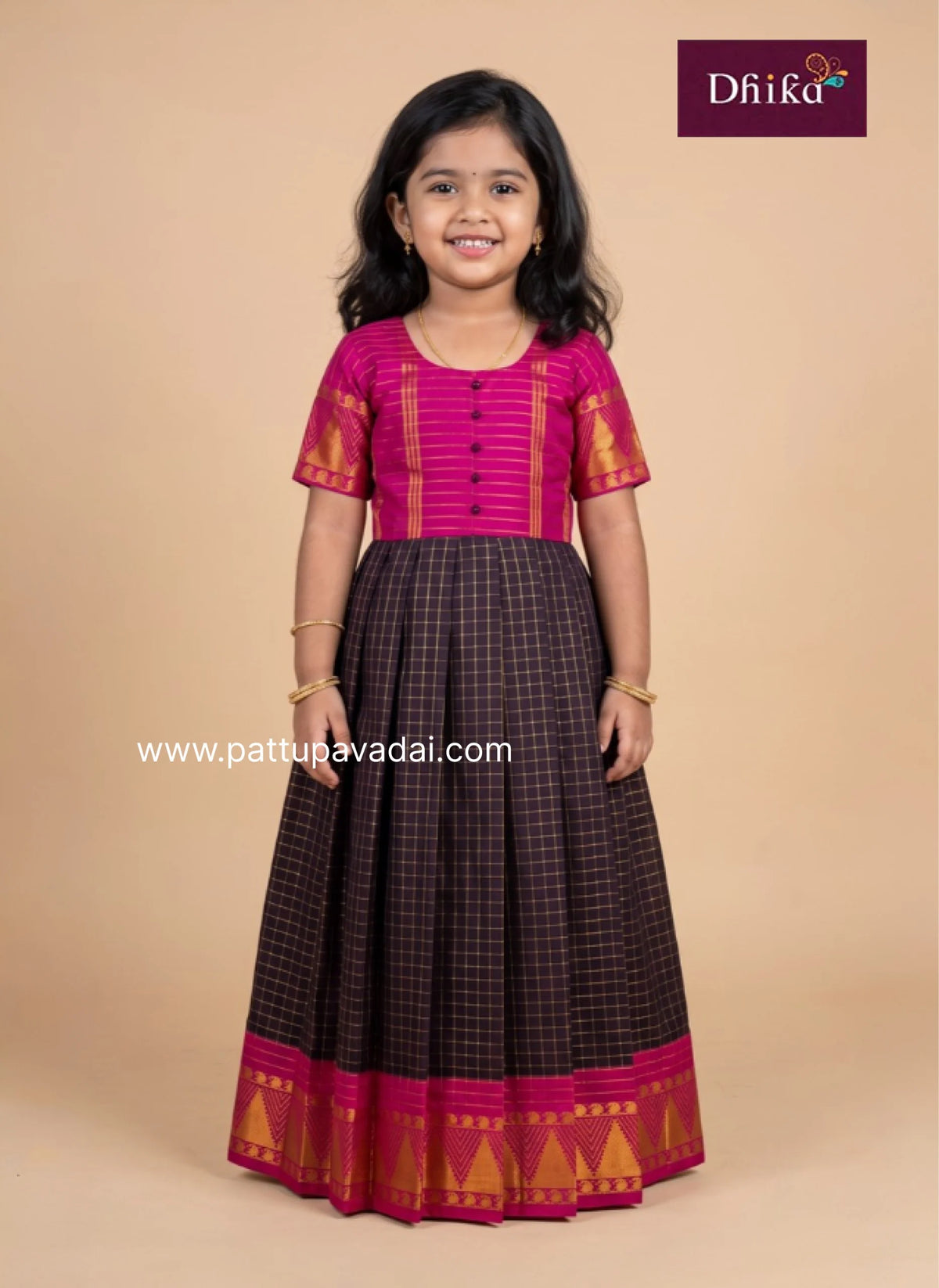 pure cotton checked long gown for girls casual everyday dress