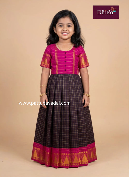 pure cotton checked long gown for girls casual everyday dress
