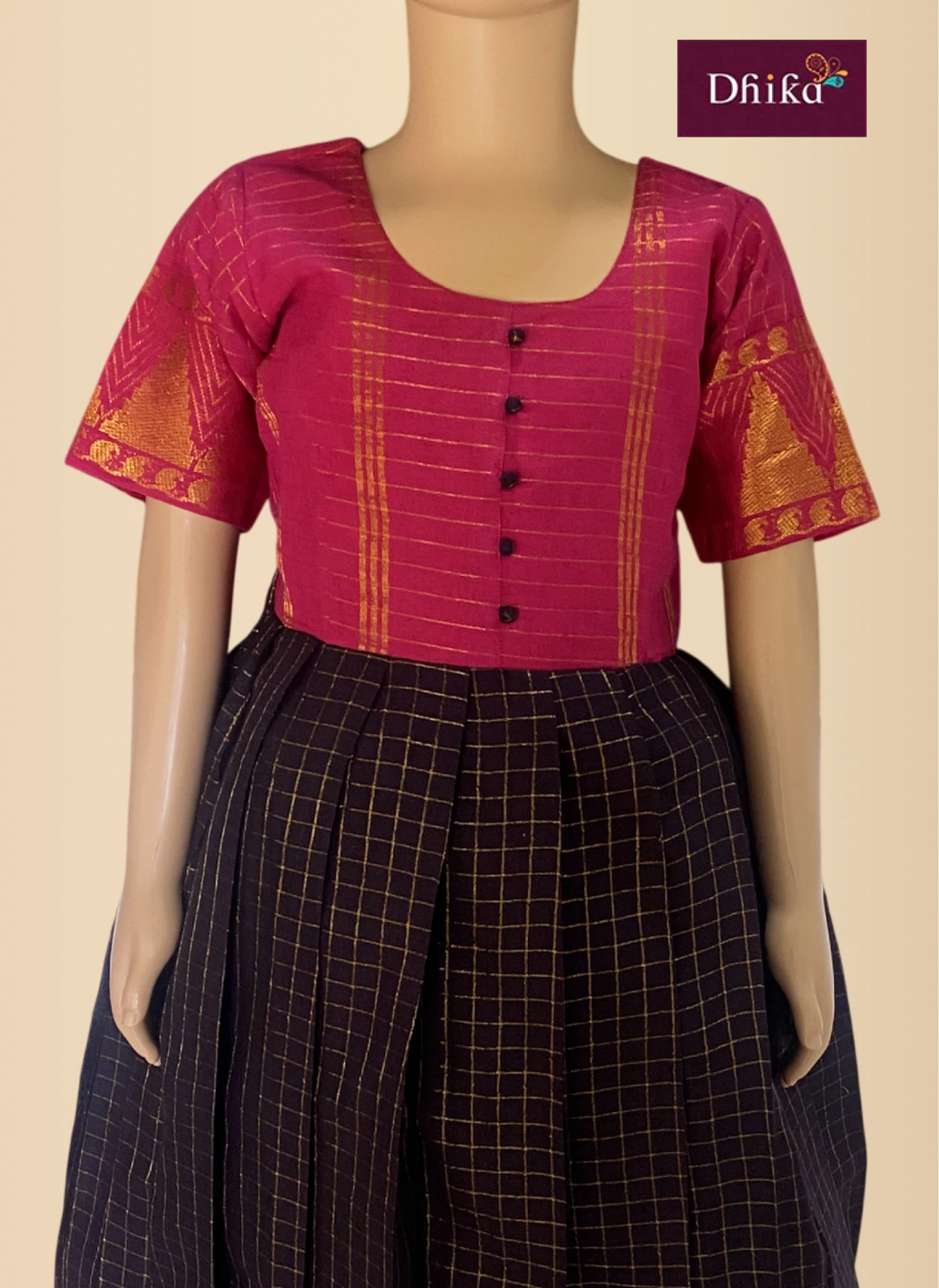 pure cotton checked long gown for girls casual everyday dress