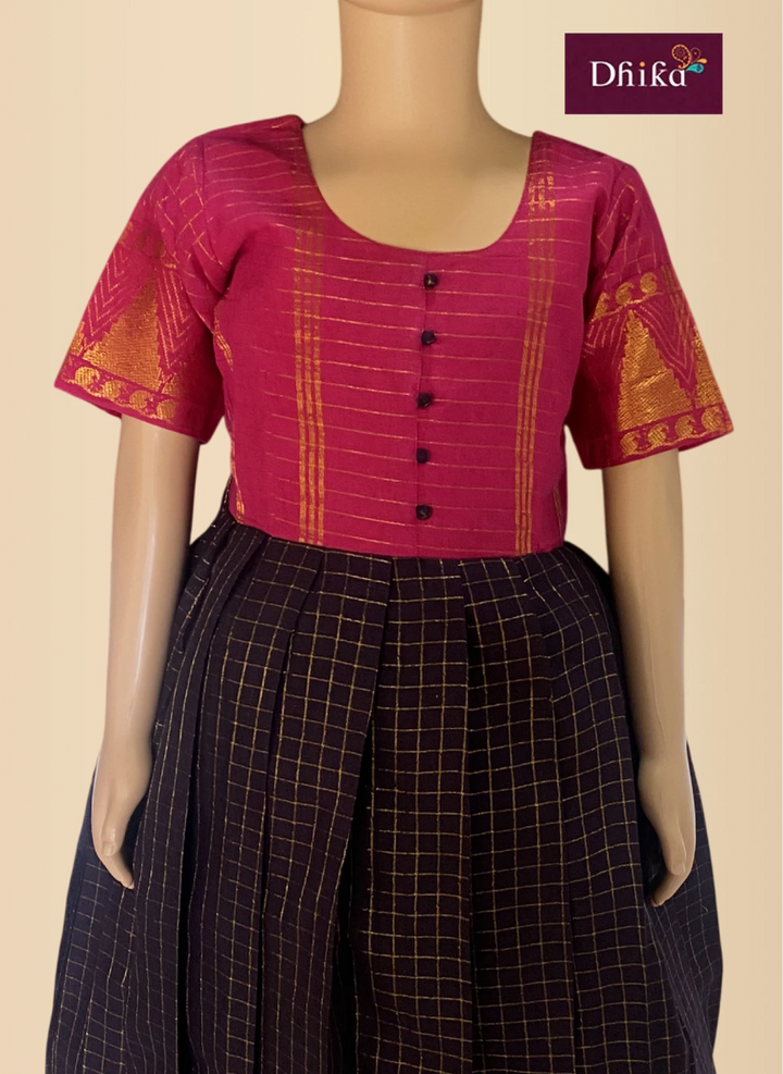 pure cotton checked long gown for girls casual everyday dress
