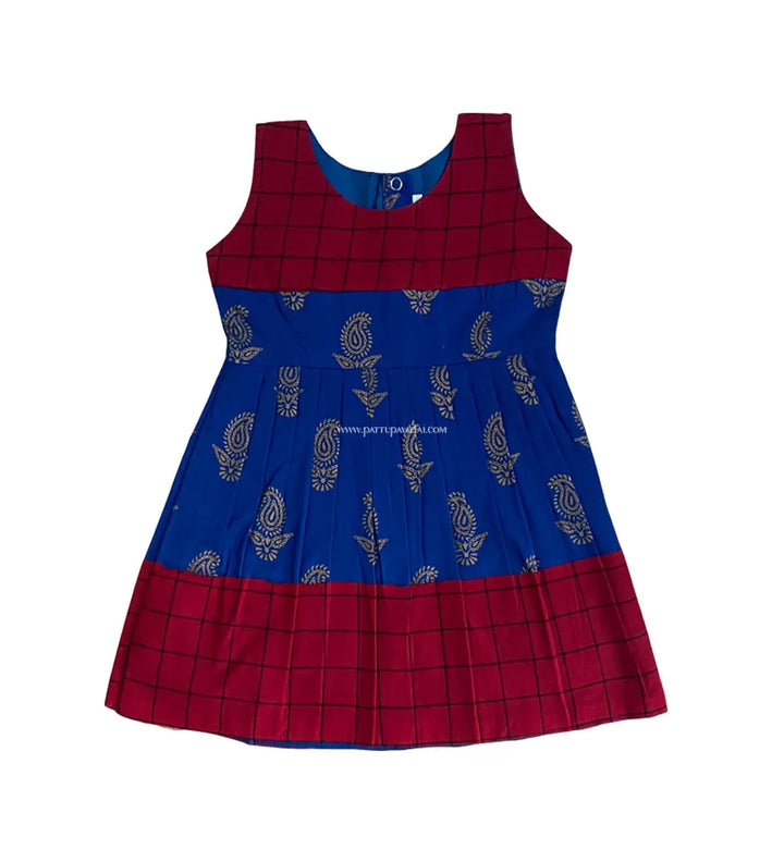 pure cotton frock blue red sleeveless kids dress