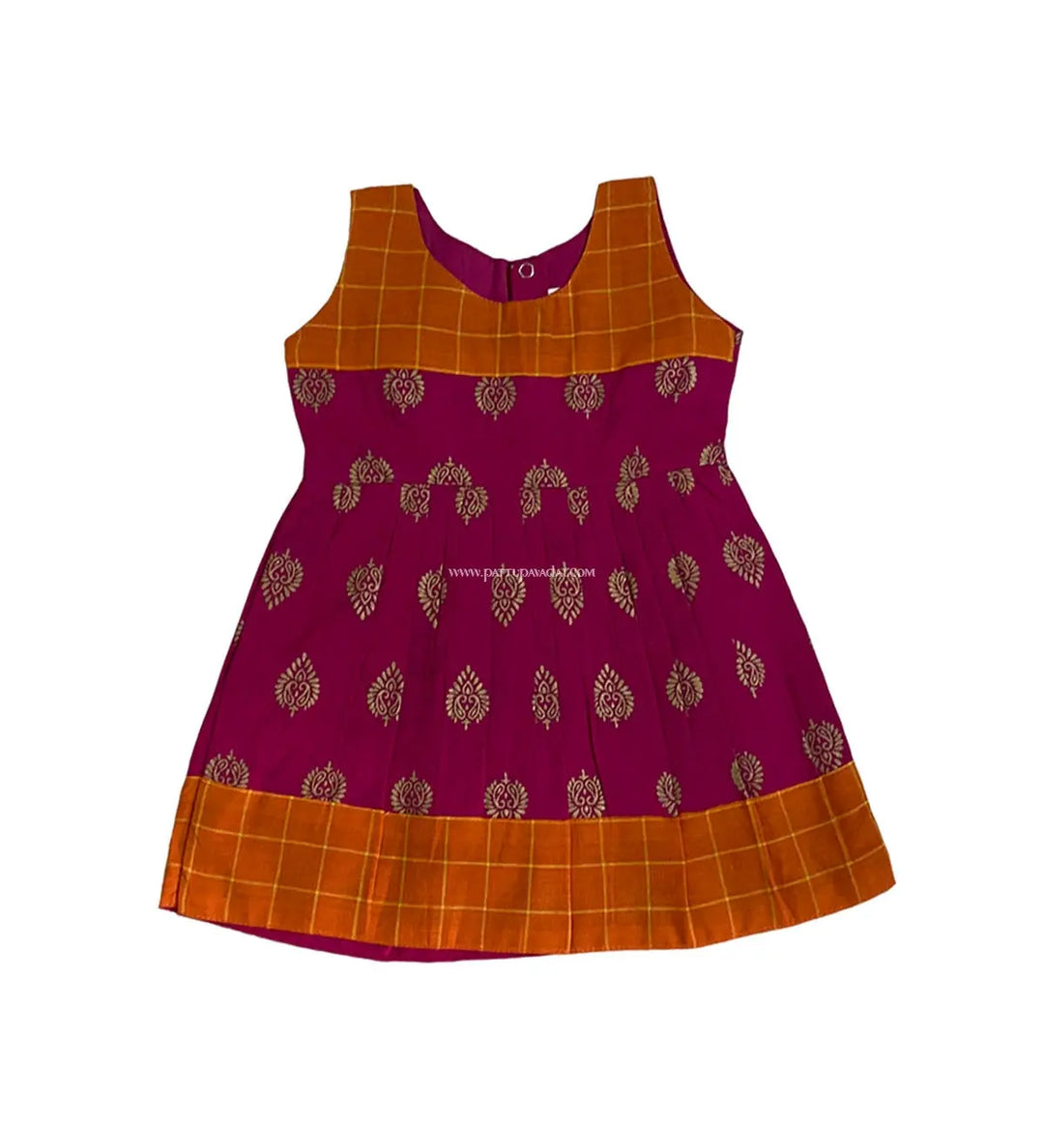 Pure Cotton Frock Orange and Pink - Pattupavadai.com