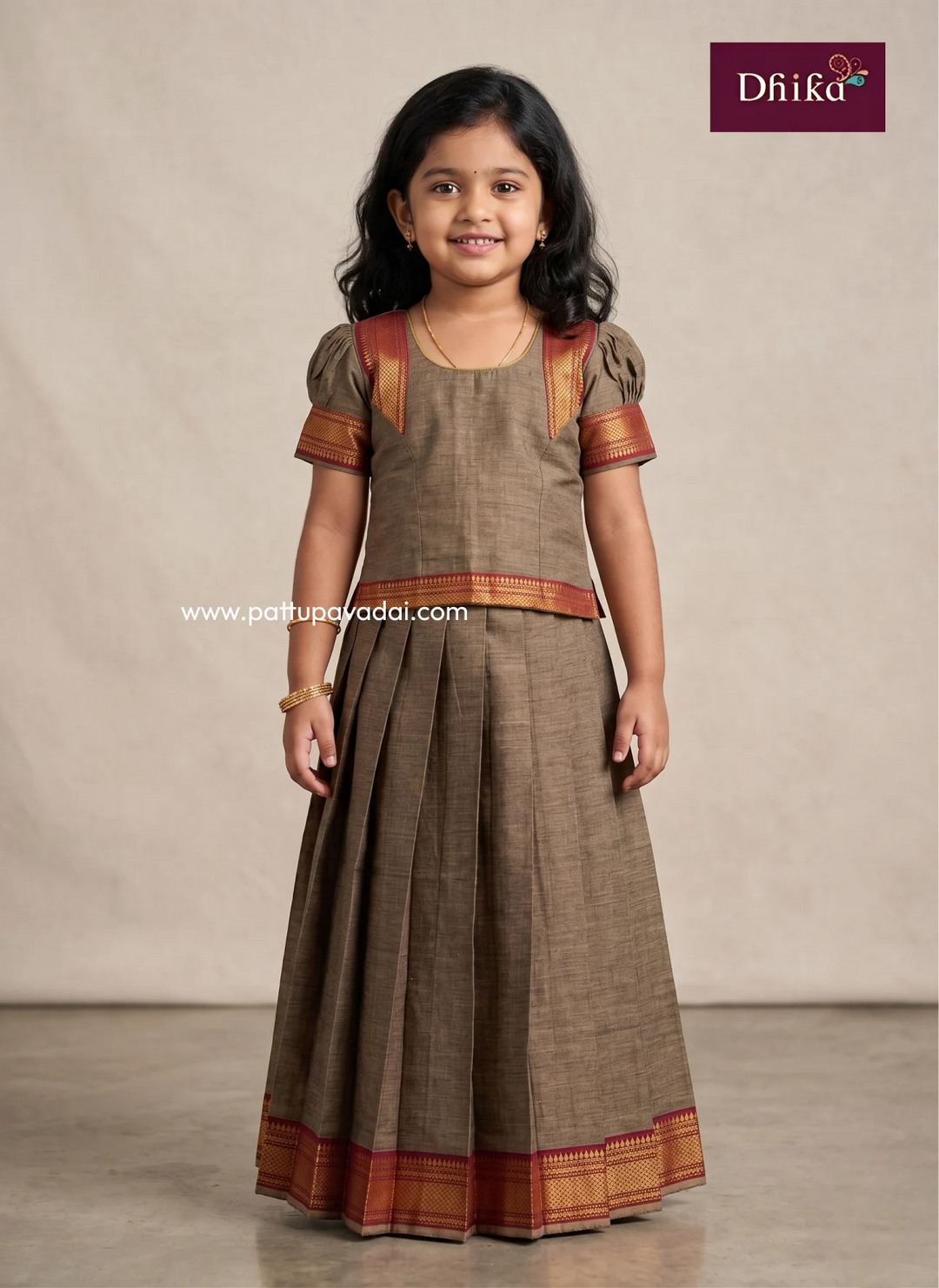 pure cotton grey and maroon pavadai for kids