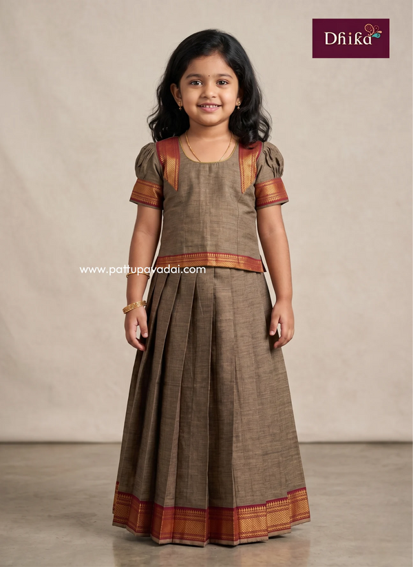 pure cotton grey and maroon pavadai for kids