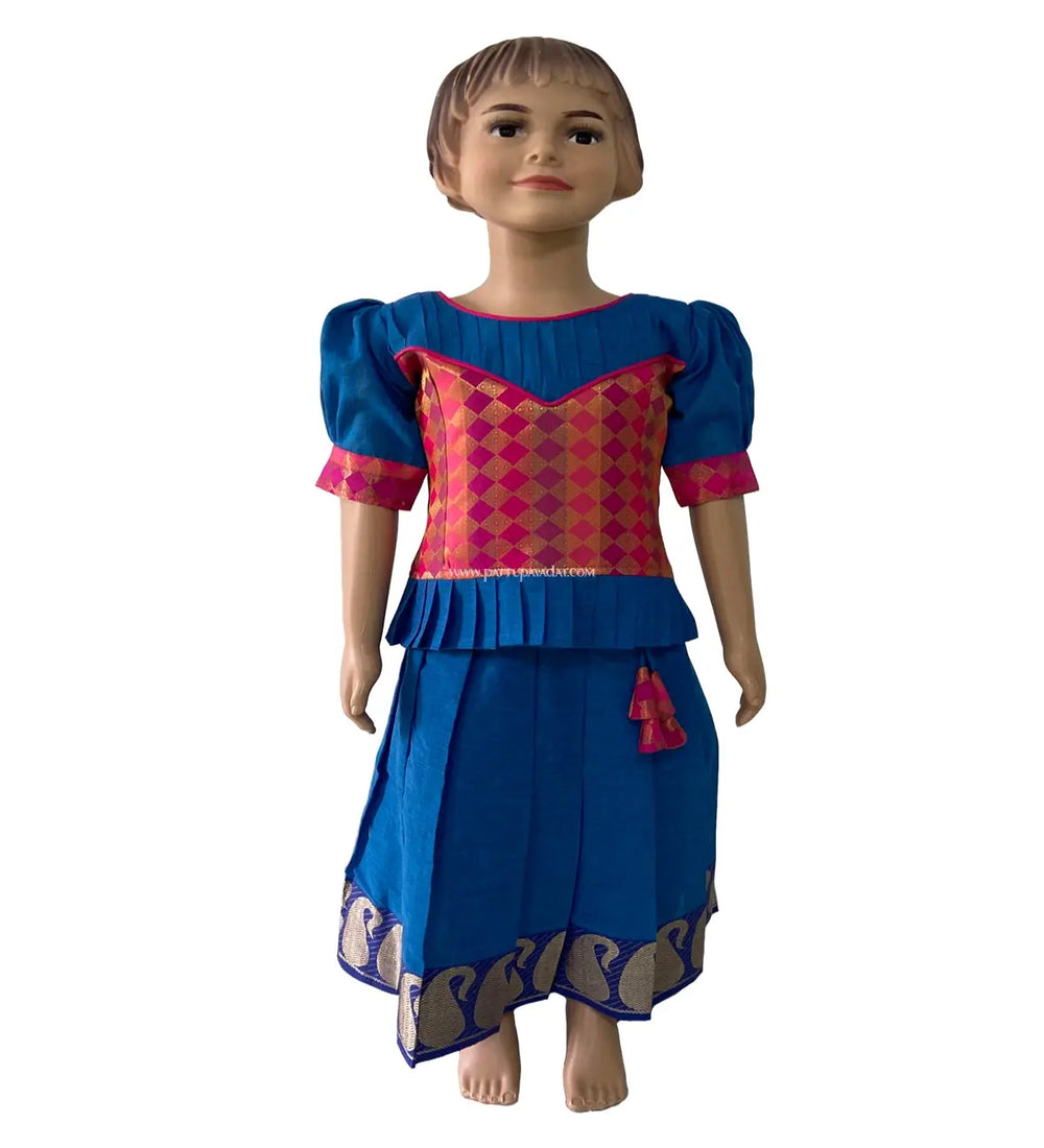 Pure Cotton Pavadai Blue and Pink - Pattupavadai.com