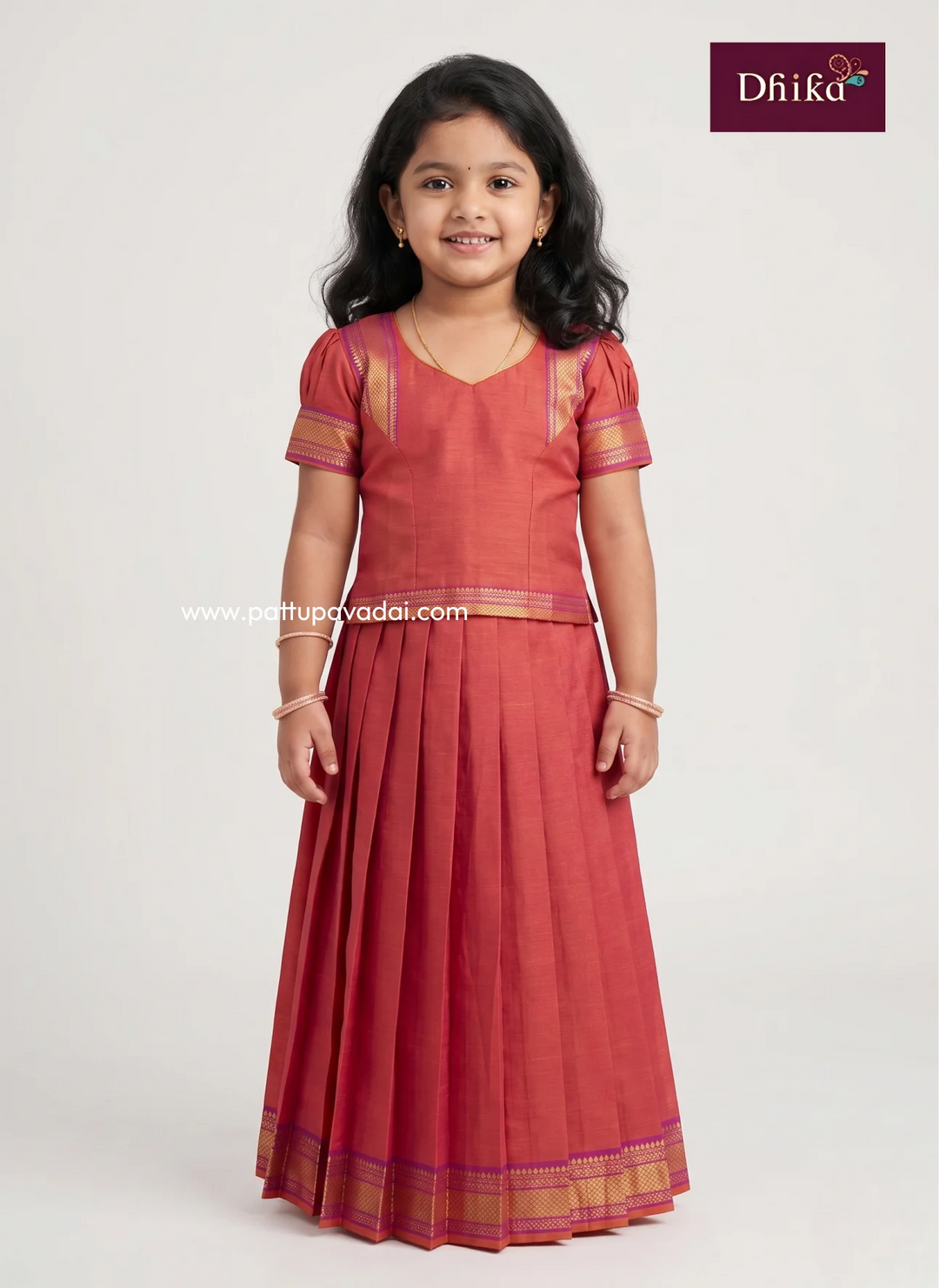 pure cotton pink and magenta pavadai for girls