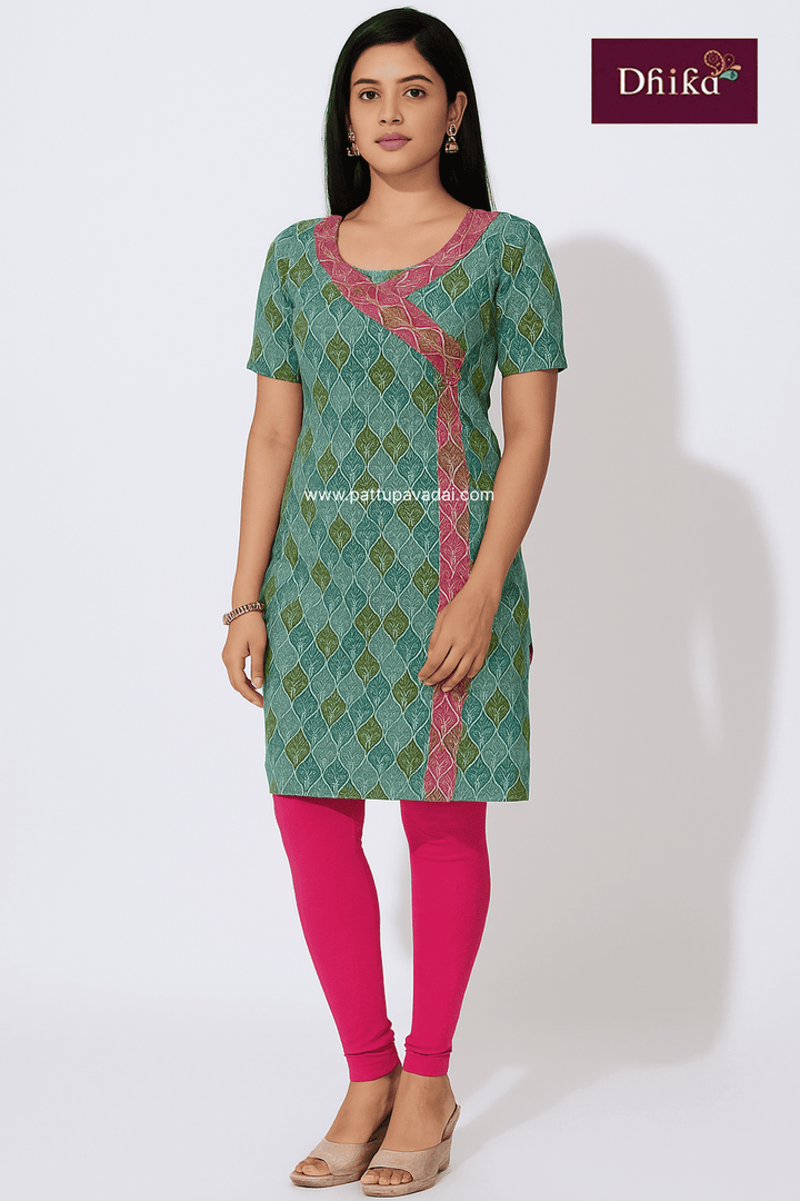 pure cotton printed kurti green and pink soft comfortable kids wear