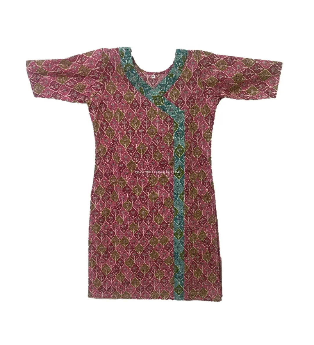 Pure cotton Printed Kurti Pink and Green - Pattupavadai.com