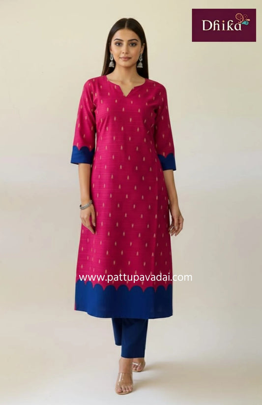 Pure raw silk kurti for women in rani pink with lining
