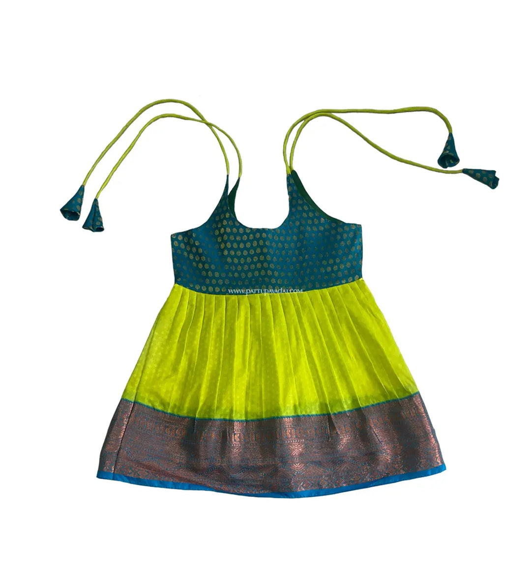 Pure Silk Frock Parrot Green and Blue - Pattupavadai.com