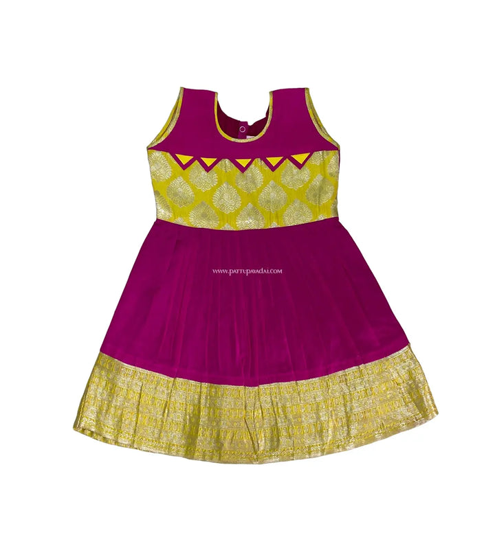 Pure Silk Frock Pink and Yellow - Pattupavadai.com