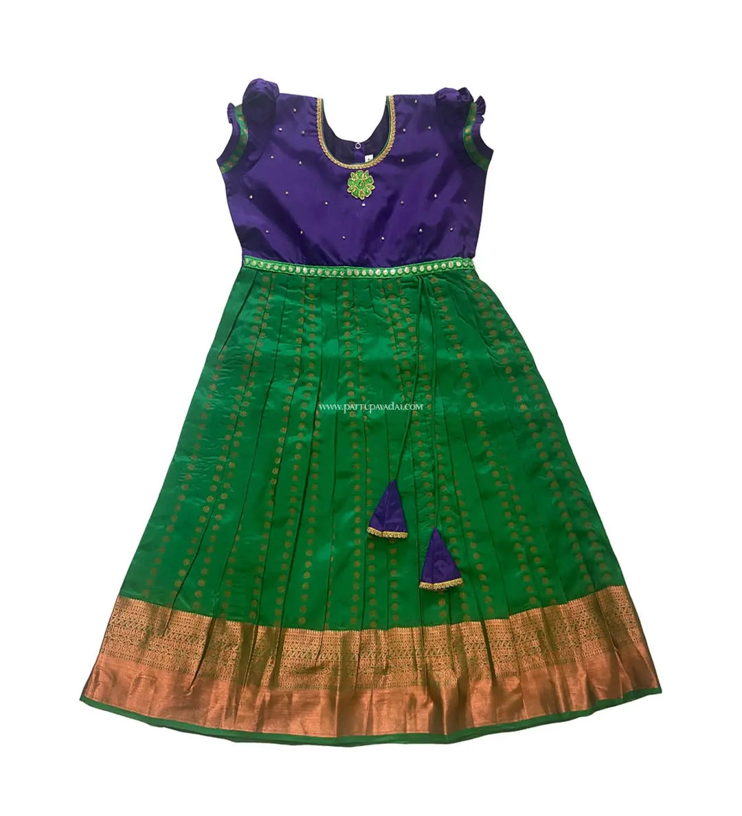 Pure Silk Long Gown Green and Violet - Pattupavadai.com