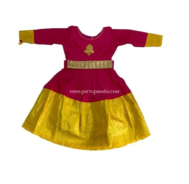 Pure Silk Long Gown Red and Yellow - Pattupavadai.com